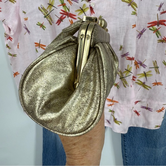Antonio Melani vintage style W/a kiss-lock closure metallic  Gold mini Handbag